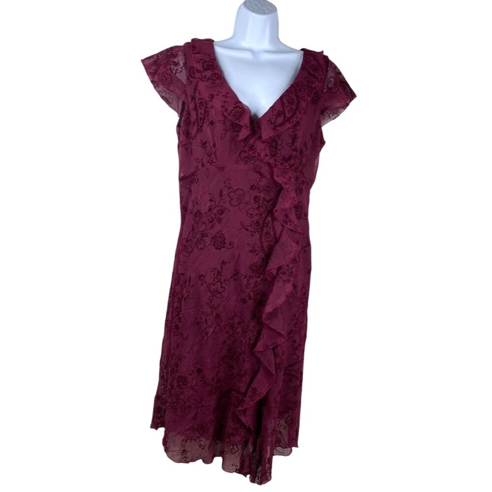 Vtg CDC Dress Women's Babydoll Velvet Burnout Ruffle Purple Sz 12 Whimsigoth 90s